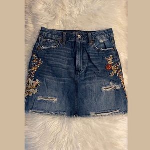 Abercrombie Jean Skirt with embroidered flowers